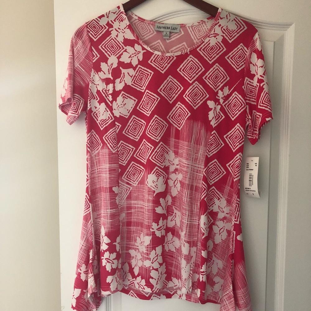 Southern Lady Pink & White summer top.